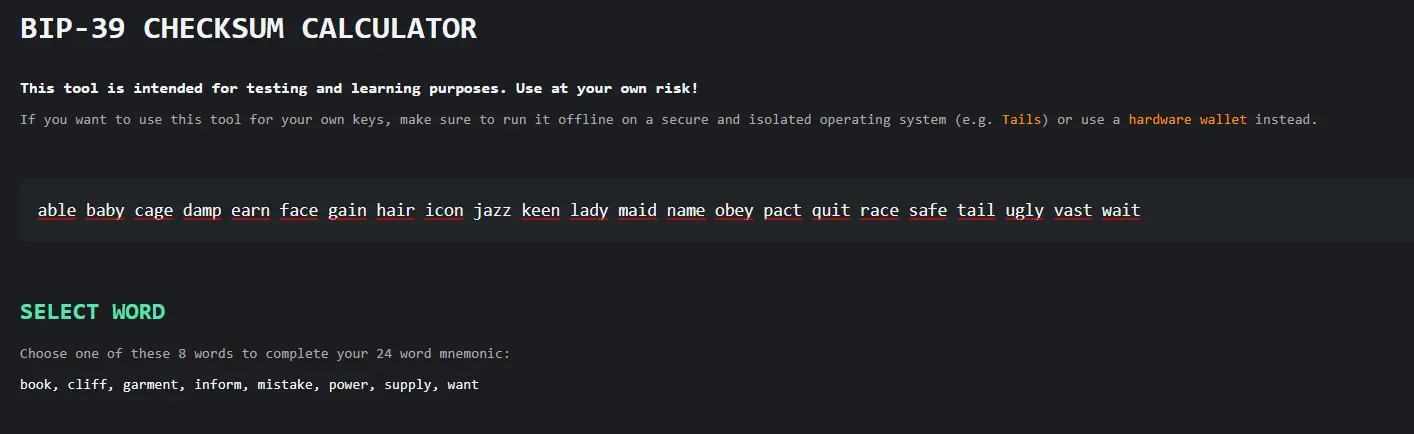 Checksum Calculator Ergebnis